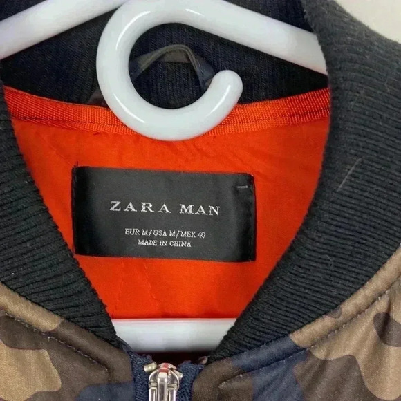 Zara Man Men’s Medium Camo Bomber Jacket Ruched Sleeves Casual Moto Bikercore - Picture 6 of 13